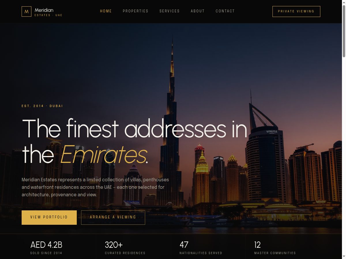 Meridian Estates website preview